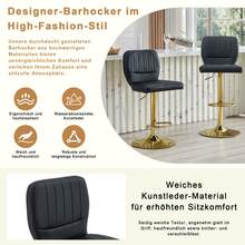 Height-Adjustable Bar Stool / 360° Swivel / With Backrest And Footrest / Upholstered In Leather / Load Capacity 136 Kg - 黑色+金色 - 查看 10