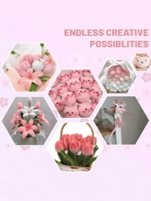 Pink Tulip Velvet Strip Handmade Kit, Upgraded Dense Velvet Strip Brush, Suitable For Handmade Crafts, Artificial Floral Arrangement, Valentine's Day, Mother's Day Gifts, World Cup, Graduation Season Gifts, Back To School Decoration Party Gifts, Holiday Gifts - Multicolor - View 2