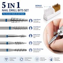 LUSLUKING 5pcs Professional Diamond Nail Drill Bit Set With Brush, Suitable For Acrylic Gel Nails, Pedicure And Manicure Tools - Multicolor - View 8