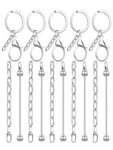 30pcs Double Bar Beaded Keychain Straps - DIY Silver Blank Beaded Keychains - Beaded Keychain Materials For DIY Gifts And DIY Wallet Making - DIY Kit - View 5