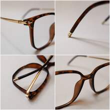 " LOVE " Series    Classic Square Metal Frame Fashion Eyeglasses, Lightweight Clear Lens For Everyday Style Gifts For  Mom,Daughter,Wife,Friends - 豹紋 - 查看 6