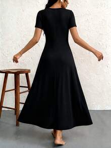 Women's Wedding Maxi Gown, Formal Occasion Long Dress With V-Neck Design, Minimalist Elegant & Sophisticated Style,Vacation Outfit Women - Black - View 5