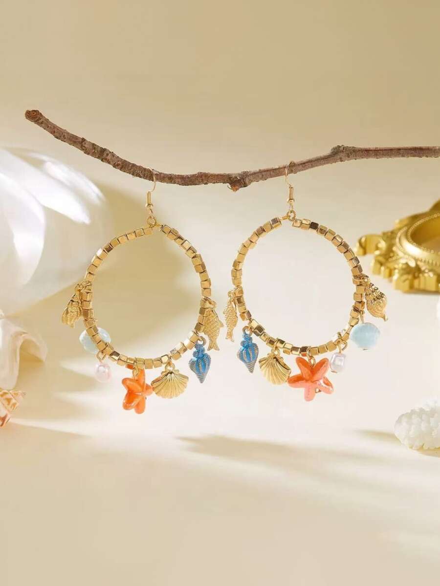 1 Pair Summer Versatile Casual Ocean Style Bohemian Minimalist Vintage Starfish & Shell Earrings - Multicolor - View 1