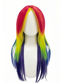 Rainbow Gradient Layered Wolf Tail Long Wig, Color Block Patchwork Choppy Cut, Eye-Catching Personalized Styling Headpiece For EDM Festival, Nightclub, Rave, Anime Convention, Party, Photoshoot - View 3