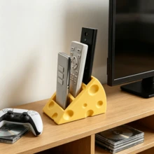 Cute Cheese-Shaped Remote Control Holder, Can Hold 3 Remotes, Multi-Functional Desktop Storage Box And Remote Control Stand, Suitable For Office Desk Storage - Yellow - View 1