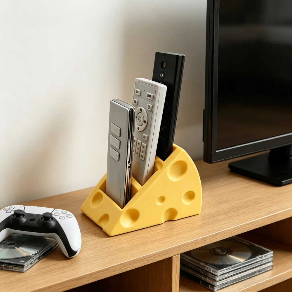 Cute Cheese-Shaped Remote Control Holder, Can Hold 3 Remotes, Multi-Functional Desktop Storage Box And Remote Control Stand, Suitable For Office Desk Storage - Yellow - View 1