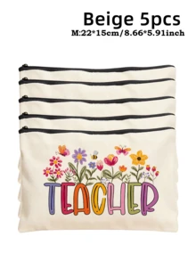5pcs Best Teacher Theme Zipper Pouch Express Gratitude And Love Makeup Bag Various Snack Small Storage Bag Portable Multi-Functional Storage Bag Teacher Travel Storage Gift Thanksgiving Christmas Birthday Teacher's Day Back To School Graduation Gift - Multicolor - View 85