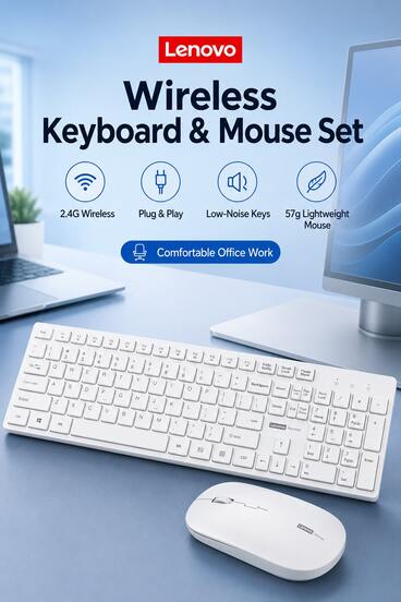  Lenovo 2.4G 無線鍵盤與滑鼠組合，105鍵全尺寸鍵盤附數字鍵盤，即插即用，相容於桌上型電腦、筆記型電腦與一體機