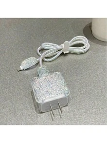 5件裝亮片 TPU 手機充電器保護套，相容 18/20W Apple 充電器，絕佳禮物選擇 - 無色 - 查看 2