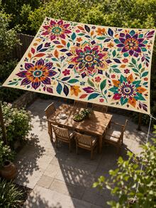 1pc Bohemian Floral Sun Shade, Lightweight Polyester Material, Suitable For Beach, Camping, Garden, Picnic, Outdoor Adventure Sun Shade (Support Pole And Rope Not Included) - B - View 5
