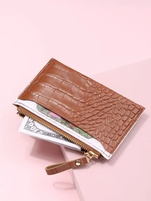 Minimalist Decorative Crocodile Pattern Coin Card Holder - Brown - View 4