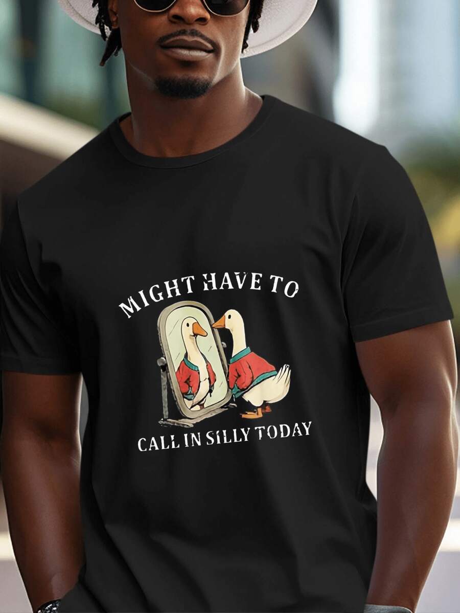 Camiseta Casual para Hombre, Diseño Humorístico de Pato, Uso Diario, Regalo para Amigos - Negro - Ver 1