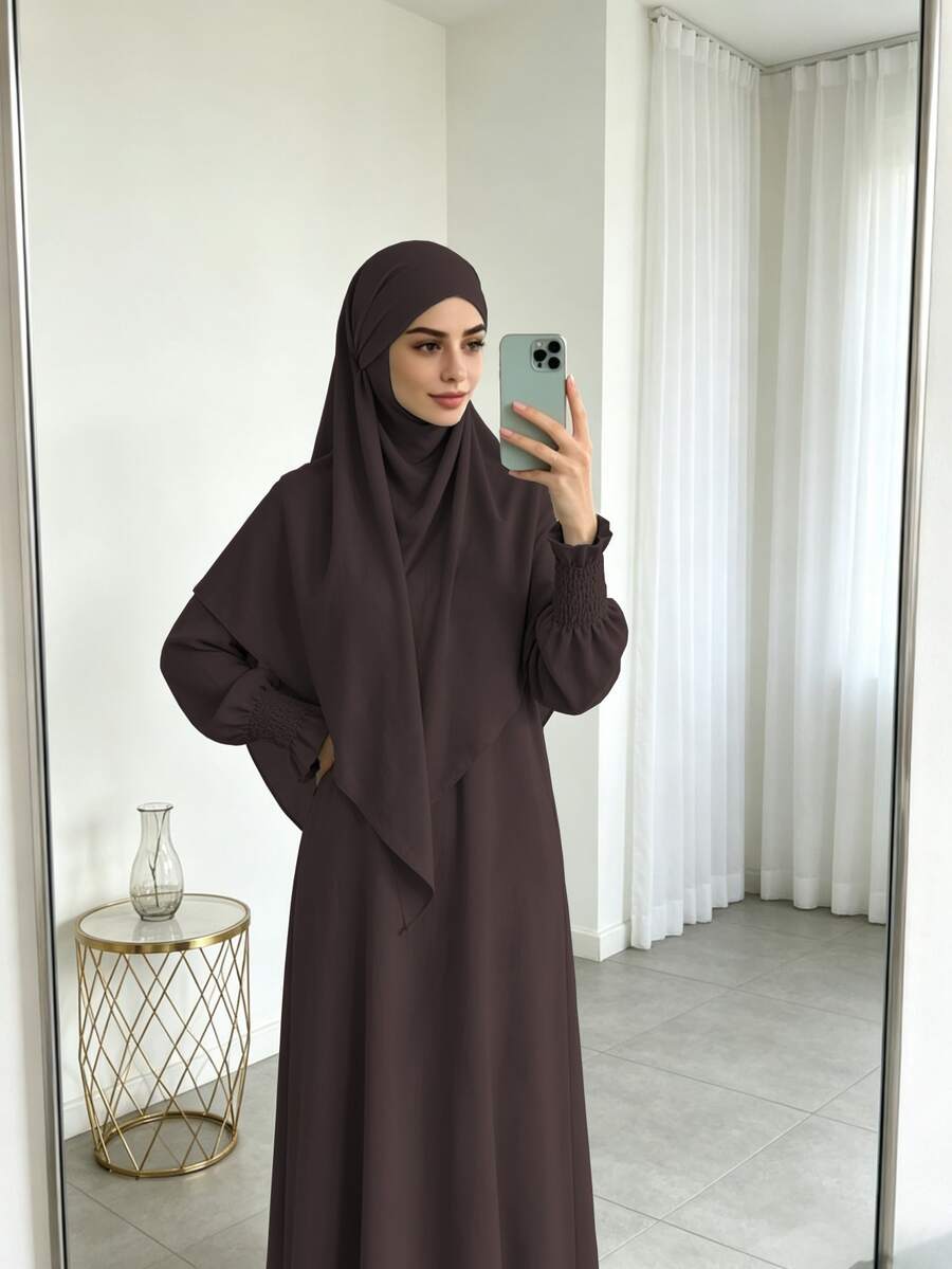 1pc Minimalist Elegant Muslim Hijab + Versatile Dress, Suitable For Daily Wear - Multicolor - View 1