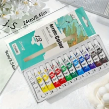 5pcs Mini Acrylic Paint Set, Portable Travel Watercolor Set, 8/15 Grid Palette, Clips, Sketchbook, Brushes, Includes 12 Colors, Wooden Grid Paint Box, Suitable For Painters, Artists - Sets - View 4