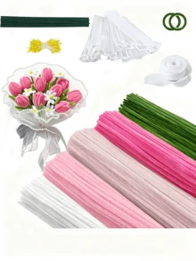 Pink Tulip Velvet Strip Handmade Kit, Upgraded Dense Velvet Strip Brush, Suitable For Handmade Crafts, Artificial Floral Arrangement, Valentine's Day, Mother's Day Gifts, World Cup, Graduation Season Gifts, Back To School Decoration Party Gifts, Holiday Gifts - Multicolor - View 11