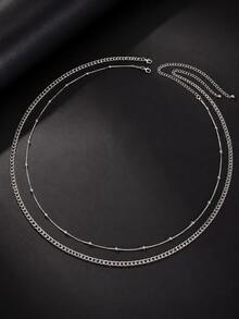 2pcs Women's Minimalist Sexy Metal Bead Double Layer Waist Chain, Beach Bikini Body Chain, Summer Jewelry Accessory, Suitable For Daily, Party And Vacation Wear. - Gold - View 4