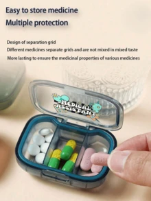 Vigour Summer 印有「Medicine」字母的小藥盒，醫療急救包，便攜極簡藥丸收納盒，3格，適合居家與旅行便攜迷你藥盒，防水防潮藥丸收納容器，適合存放、戒指等小物品，適用於旅行收納、旅行容器、旅行、辦公室等多種場景 - 彩色 - 查看 6