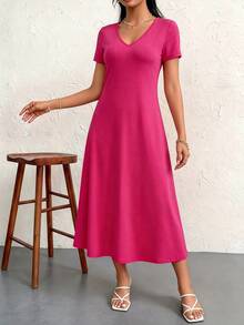 Women's Wedding Maxi Gown, Formal Occasion Long Dress With V-Neck Design, Minimalist Elegant & Sophisticated Style,Vacation Outfit Women - Red - View 4