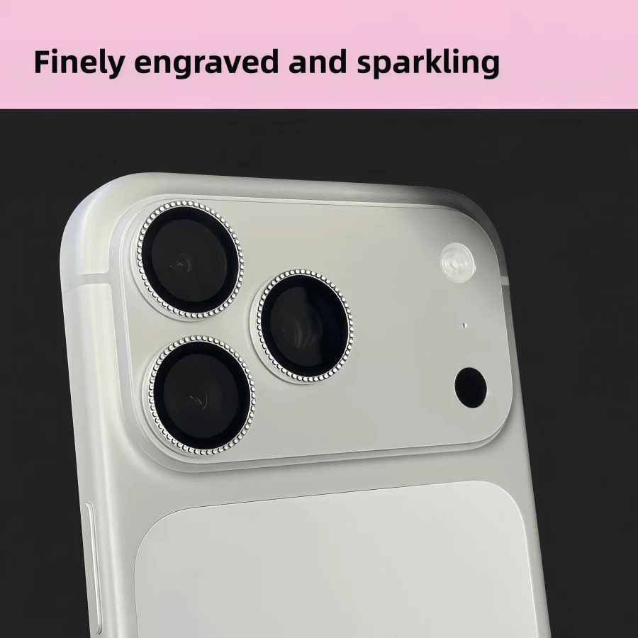 適用於 iPhone 17pro Max/16pro/15pro/AIR 的刻印鏡頭保護膜，銀色亮面鋼化玻璃鏡頭蓋，AR 防刮膜 - 彩色 - 查看 1