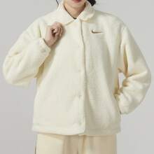Nike Comfortable And Versatile Solid Color Logo Single-Breasted Fleece Casual Jacket For Women, Off-White - Off White - View 2