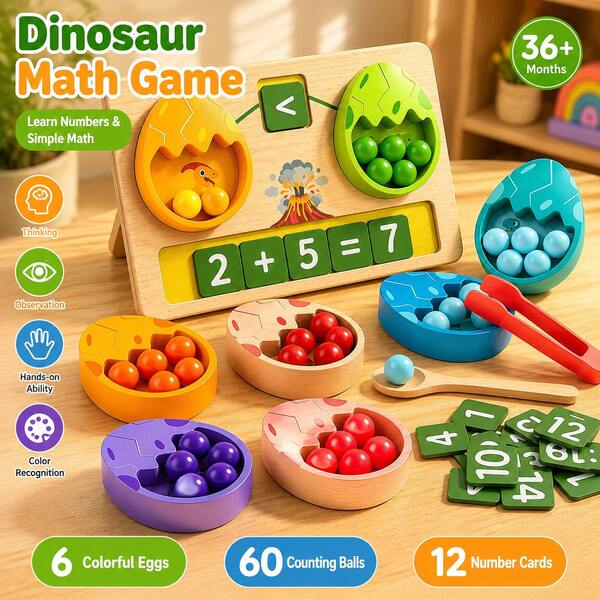 Montessori Color Sorting Dinosaur Egg Toy, Fine Motor Skills Learning Game, Counting And Math Educational Toy For Toddlers 3+