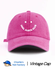1 Pc Washed Baseball Cap With COOL AUNTS CLUB, Vintage Dad Hat Unisex, Funny Smiling Face Sun Hat For Women, Perfect For Family Gathering, Daily Wear - SIXTIES - View 11