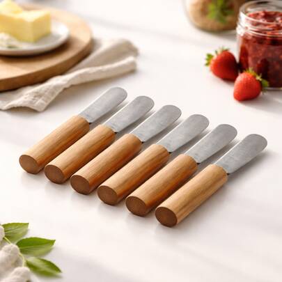 Kit Espátulas para Patê / Manteiga Inox com Cabo de Madeira – Passador de Geleia para Servir na Mesa