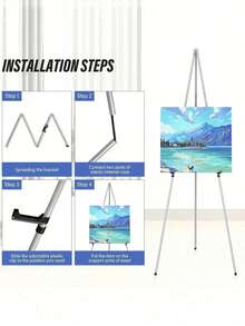 1pc 63 Inch Wedding Sign Stand, Foldable Floor Display Rack, Black Tripod, Suitable For Wedding Signs, Posters, Welcome Boards, Large Adjustable Metal Easel, Black Base, Easter Gift, Suitable For Wedding Banners And Poster Display, Desktop Metal Easel - Multicolor - View 8