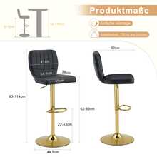 Height-Adjustable Bar Stool / 360° Swivel / With Backrest And Footrest / Upholstered In Leather / Load Capacity 136 Kg - 黑色+金色 - 查看 8