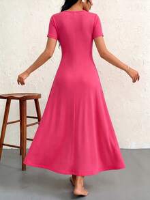 Women's Wedding Maxi Gown, Formal Occasion Long Dress With V-Neck Design, Minimalist Elegant & Sophisticated Style,Vacation Outfit Women - Red - View 2
