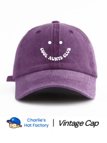1 Pc Washed Baseball Cap With COOL AUNTS CLUB, Vintage Dad Hat Unisex, Funny Smiling Face Sun Hat For Women, Perfect For Family Gathering, Daily Wear - SIXTIES - View 19