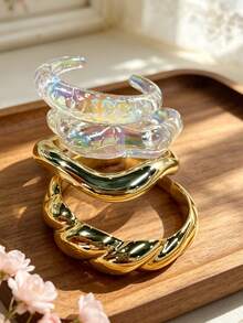 1/4 pièces Ensemble de bracelets ouverts en acrylique CCB géométriques asymétriques irisés, style décontracté et mode, bracelets d'ambiance estivale convenant au port quotidien des femmes, accessoire de bijoux élégant et polyvalent pour les rendez-vous, cadeau parfait pour les meilleures amies, les fêtes et les anniversaires - Multicolore - Voir 2