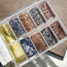 10 Gulungan Stiker Foil Transfer Kuku Renda Vintage Elegan Hitam Putih Renda Menawan Tekstur Jala Bunga Stiker Kertas Berbintang Pola Garis Tidak Beraturan Dekorasi Seni Kuku - MultiWarna - View 10