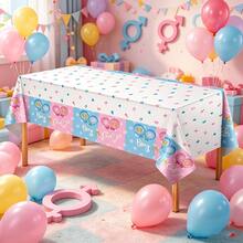 1/3 Peças Toalhas de Mesa Descartáveis de Plástico Azul e Rosa, Toalhas de Mesa para Revelação de Gênero, Suprimentos de Decoração de Festa Azul e Rosa, 54X108 Polegadas - Multicolorido - Visão 5