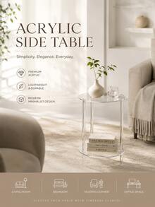 C-Shaped Transparent Acrylic Small Side Table, Acrylic Drink Table, Modern Minimalist Living Room Sofa Side Table, Small Apartment Mini Coffee Table, Martini Glass Display Table, Bedside Storage Table, Multi-Functional Transparent Storage Table - Multicolor - View 5