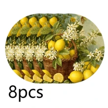 圓形與橢圓形聚酯纖維餐墊 36*36cm,復古檸檬籃與深藍檸檬花卉印花,防水耐熱可水洗,適用於餐桌裝飾與隔熱 - 彩色 - 查看 17