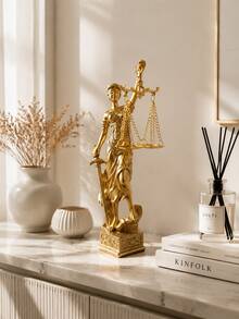 Gold Lady Justice Statue, Law Theme Lawyer Office Desk Decor, Modern Luxury Metal Finish, Executive Study Room Decorative Gift - Collector's Edition - View 3