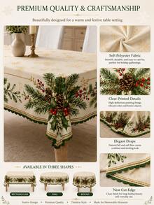 1pc Watercolor Pine Cone & Holly Berry Print Round Tablecloth, Suitable For Neutral Winter Decor, Home Decor, Room Decor, Bedroom Decor, Garden, Kitchen, Farmhouse Style Holiday Party And Christmas Celebration - Multicolor - View 10