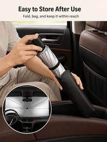 Minimalist, Portable Car Windshield Sunshade Umbrella; Features A Reflective Titanium-Silver Coating And A Foldable, Easy-To-Store Umbrella Design; Provides Sun Protection, Heat Insulation, And Interior Protection. - Multicolor - View 11