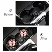 2pcs Bow Leopard Print Car Cup Holder Coasters, Non-Slip Shock-Absorbing Universal Fashion Car Cup Mats, Interior Accessories, Party Gift - Multicolor - View 5