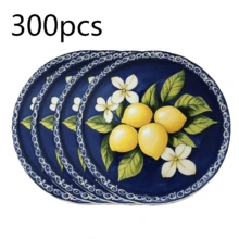 圓形與橢圓形聚酯纖維餐墊 36*36cm,復古檸檬籃與深藍檸檬花卉印花,防水耐熱可水洗,適用於餐桌裝飾與隔熱 - 彩色 - 查看 20