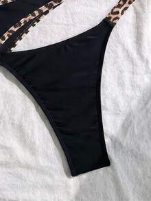 春夏新款性感風純紋條紋掛脖比基尼，休閒性感優雅綁帶海灘度假約會派對泳衣 - 彩色 - 查看 4