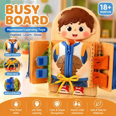 Tablero de actividades Montessori para niños, juguete educativo y sensorial para niños y niñas para aprender habilidades de vestir
