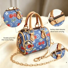 1pc New Mini Coin Purse Pillow Bag, Cherry Series, Classic Pattern Crossbody Bag, Small Mini Daily Wallet, Fashionable Mini Handbag Gift - 櫻桃老花枕頭包-牛仔藍色 - 查看 2