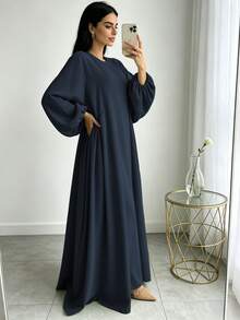 1pc Minimalist Pleated Elegant Long Sleeve Robe, Suitable For Daily Wear And Gatherings (Abaya) - Multicolor - View 12