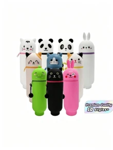 1pc Silicone Vertical Pen Holder, Cartoon Animal Shaped Storage Organizer Box, Office & School Supplies, Large Capacity Multi-Functional Pen Holder, Desktop Organizer Pen Box, Retractable Pen Holder, Back To School Essential - Silicone Animal Pen Holder - View 1