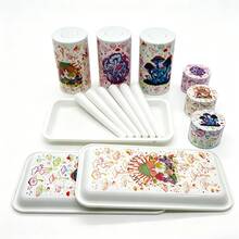 蘑菇圖案大托盤套組，禮盒包裝設計，精緻時尚優雅，附多款配件：儲存管、研磨器與儲存罐，方便收納、旅行與居家派對使用，吸煙配件，居家工具，適合送給朋友的生日與節日禮物 - 彩色 - 查看 4