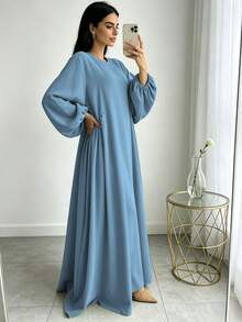 1pc Minimalist Pleated Elegant Long Sleeve Robe, Suitable For Daily Wear And Gatherings (Abaya) - Multicolor - View 14