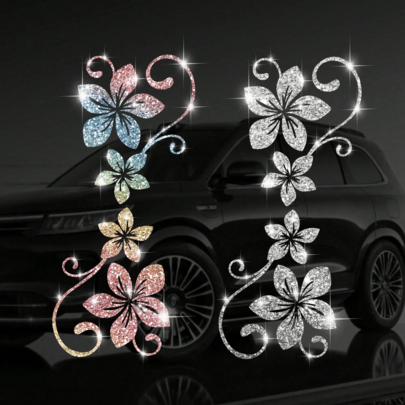 1pc Glitter Vine Floral Self-Adhesive Car Sticker With Elegant Flower Patterns. Residue-Free, Simple To Paste. Ideal Decorative Decal For Cars, Motorcycles, Trucks, Glass Windows And Laptops, Perfect Ornament For Plant Lovers.