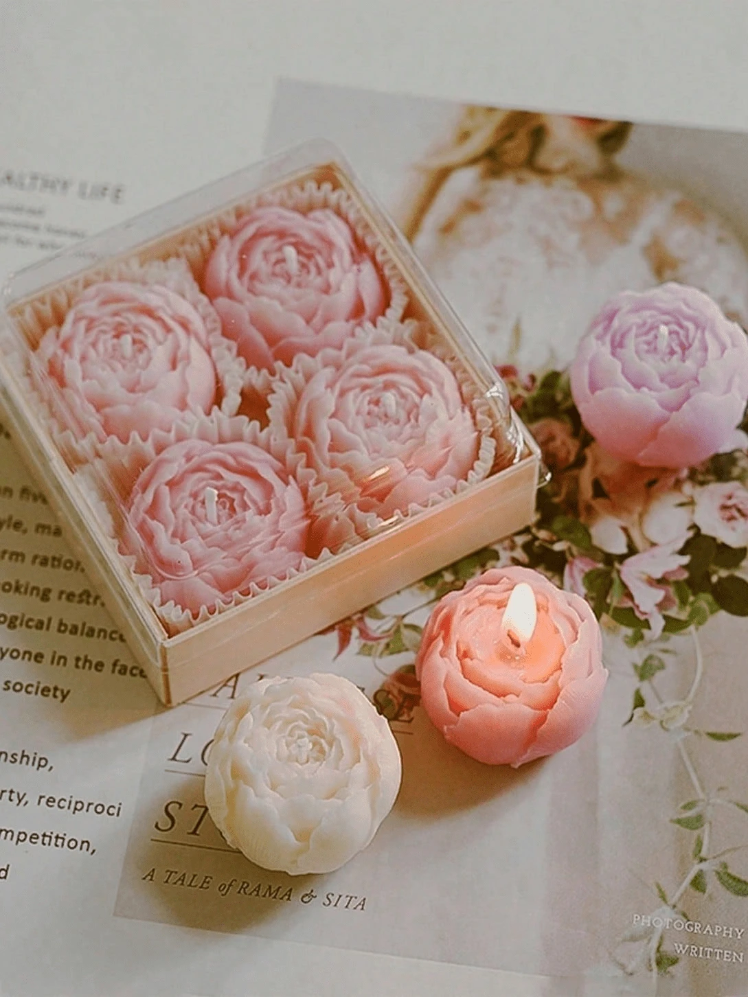 4pcs Handmade Rose Scented Candles, Handmade Bouquet Design, Women's Gift, Home Decor, Aromatherapy, Suitable For Christmas, Thanksgiving, Valentine's Day, Birthday And Other Holidays, Perfect Gift For Mother, Sister, Child, Lover, Friend And Family - Multicolor - View 1